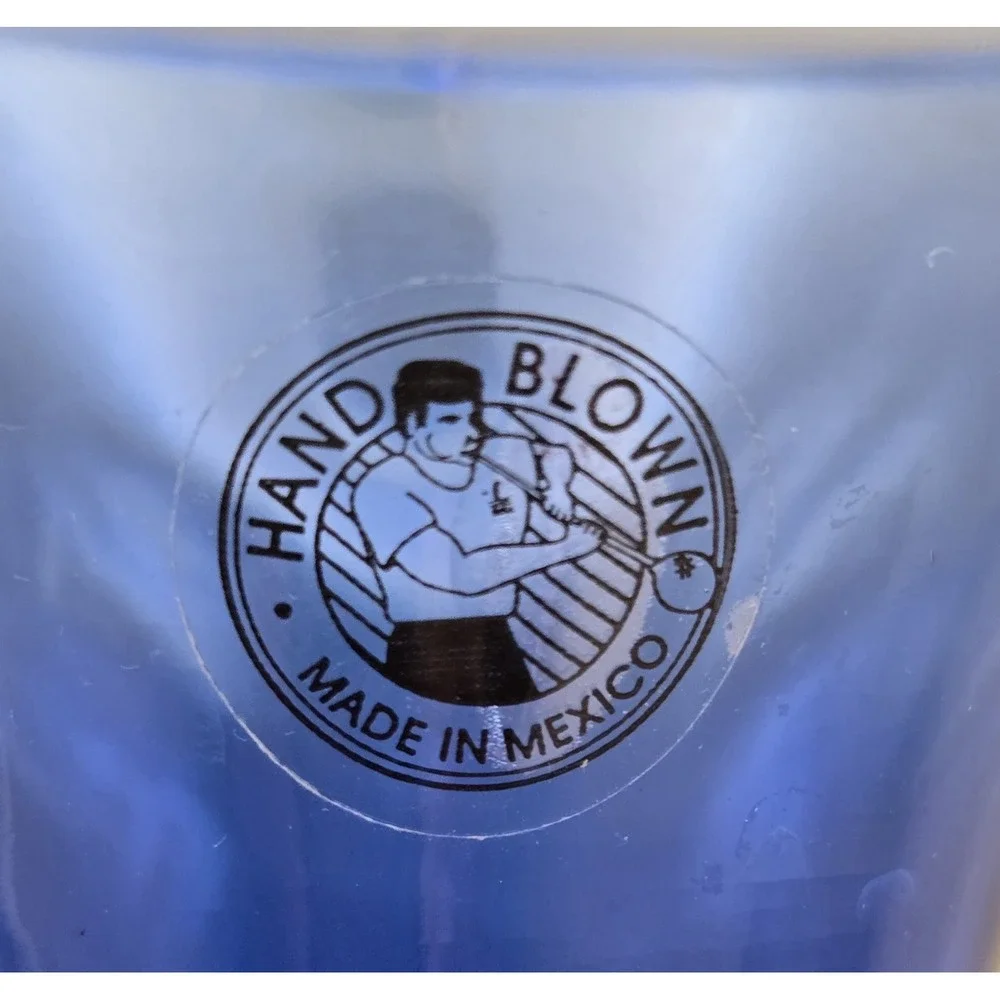 Vintage Handblown Made in Mexico Cobalt Blue Bulbous Onion Shape Flared Top B#37